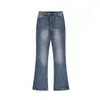 Calça Jeans Flare Masculina Retrô Americana Lavada com Efeito Desgastado Jeans Unissex Solta Flare Denim Casual Calça Longa Tendência