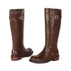 Botas Altas Femininas Outono Inverno Transfronteiriças Bico Redondo Cor Sólida Salto Médio Tamanho Grande Botas Femininas Zíper Lateral Salto Quadrado Botas de Cavaleiro de Comércio Exterior