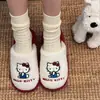 Chinelos de Algodão Hello Kitty, Chinelos Leves para Casa, Sapatos de Algodão Espessos e Forrados com Fleece, Estampa de Leopardo Quente para Outono e Inverno