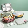 Marmita compartimentada de aço inoxidável, marmita de plástico estilosa para estudantes com compartimento para salada, marmita para micro-ondas para trabalhadores de escritório