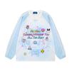 Camiseta de Manga Larga con Cuello en V de Punto con Empalme de Dibujos Animados Lindos Americanos para Mujer Otoño Nuevo Estilo Holgado Perezoso Top Deportivo Moderno