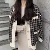 Cardigan Elegante Feminino Estilo Coreano Outono e Inverno Pequeno Estilo Chanel Sentido Feminino Versátil Comprimento Médio Tricô Solto Cardigan