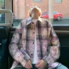 Camisa Masculina Xadrez Tie-Dye Verde Vintage de Alta Qualidade Bonita Manga Longa Jaqueta de Casal Proteção Solar Americana