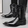 Mais Vendido na Amazon Transfronteiriça Retrô Botas de Couro Versáteis Masculinas Bico Fino Botas de Couro Casuais de Negócios Masculinas Slip-on Britânicas 25906