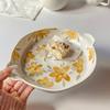 INS Vintage Sino de Vento Prato de Flores Irregular Binaural Prato de Café da Manhã Sobremesa Prato de Bolo Prato Prato de Arroz Doméstico