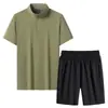 Conjunto de Sensación Fría para Hombre, Nuevo Estilo de Verano, Camiseta de Manga Corta Abierta con Cuello Mao y Shorts Deportivos Casuales Sueltos, Conjunto de Dos Piezas