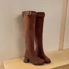 Botas femininas de plataforma com salto grosso, lindas botas de cavaleiro, botas western, novos modelos outono e inverno para mulheres 2026, botas de salto alto com cadarço acima do joelho, camurça