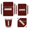 Mm261 Pelota Deportiva de Rugby Verde Oliva Plato Cuadrado para Fiesta Set Cuadrado de 4 Piezas Plato de Papel Vaso de Papel