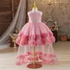 Vestido de Gala Infantil con Cola Larga, Vestido de Princesa, Vestido de Tul Abullonado para Niñas, Vestido para el Primer Cumpleaños de Bebé para Actuación en Piano