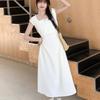 Vestido Francês Decote Quadrado Primeiro Amor Leite Puro Doce Damasco Feminino Verão Novo Cintura Afinando Saia Longa
