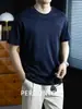 [100% Algodão Puro] Camiseta de Manga Curta para Homens com Bordado Duplo em Amônia Líquida, Toque de Seda, Bordado 3D, Top Casual, Leve e Respirável