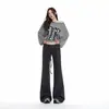 Juvenile Orange # Rivet-flanged waist design, low-rise, slightly flared casual pants for women, slimming, stylish, versatile, floor-length trousers