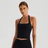 Top Esportivo Feminino com Gola Halter Verão Cor Sólida Copas Fixas Efeito Levanta Bumbum Modelagem Slim Strappy Pode Ser Usado como Peça de Roupa Externa