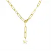 Collar geométrico con colgante de estrella de cinco puntas con pin simple japonés y coreano, para clavícula, para mujer, de acero de titanio chapado en oro real de 18 quilates, al por mayor