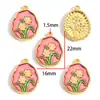 Colgante de Aleación de Esmalte Colorido Estilo Pintura al Óleo Flor de Lirio y Tulipán Charms Decorativos para Pulsera Collar DIY W662