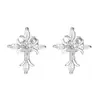 Brincos de Tarraxa Cruzados com Flor de Íris Totalmente Cravejados em Diamante para Homens, Tarraxas de Rosca para Cartilagem, Brincos Estilosos de Nicho Barroco Vintage
