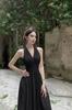 Vestido francés con cuello en V halter sin mangas para mujer en verano, falda larga con aspecto adelgazante de cintura, falda de hadas de estilo vacacional suave