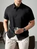 Producto de Primera Clase [Modal Lanjing] Camisa de Manga Corta Formal para Hombre, Sin Costuras y Fresca, Resistente a las Arrugas y No Requiere Planchado, Color Sólido