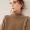 Suéter Feminino de Tricô Cashmere com Gola Alta e Manga Raglan Elegante para Trabalho Casual Simples Solto Manga Longa Top Básico