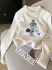 Suéter de Punto Bordado con Bloques de Color, Letra Corona Estilo Europeo y Americano Transfronterizo para Mujer, Suéter Pulóver de Manga Larga Elegante Vintage Otoño Venta al por Mayor