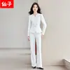 Venta al por mayor transfronteriza de ropa profesional ajustada, de alta gama, para otoño e invierno: Conjunto de chaqueta blazer de manga larga y pantalones anchos para mujer