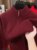 Suéter Masculino de Malha Grossa 2026 Outono/Inverno Gola Meia-Alta Zíper Tricô Quente Camisa Base Masculina