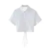 Nova camisa branca de verão estilo europeu e americano para mulheres, manga curta com cadarço nas costas 5078
