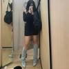 Botas Largas para Mujer, Tacones Altos de Punta Fina, Botas Vaqueras Occidentales, Tacones Gruesos Azules Retro, Botas Altas para Pantalones, Botas Altas de Caballero