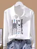 Blusa Minimalista Transfronteiriça Europeia e Americana para Amazon com Bordado Geométrico, Gola Reversível, Mangas Longas, Corte Justo, Camisa Básica Versátil para o Dia a Dia