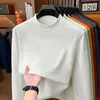 Nueva camiseta interior de manga larga con cuello alto medio de forro polar de doble cara para otoño e invierno, versátil, a la moda, engrosada y cálida para hombre
