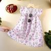 Nova blusa vestido saia top com estampa floral e manga morcego para meninas, roupas infantis coreanas 2025 a primeira geração de cabelo
