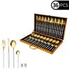 Amazon Acero Inoxidable Vajilla Portuguesa 36 Piezas Transfronterizo Caja de Madera Dorada 4 Piezas Principales Hotel Comida Occidental Cuchillo, Tenedor y Cuchara