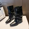 Botines cortos negros de diseño original para mujer 2026 nuevo estilo botas plisadas de tacón grueso para mujer punta fina caña media suela gruesa para pantalones de vestir para mujer