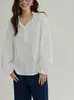 Camisa feminina de manga comprida em algodão puro com textura jacquard e gola de renda estilo francês, leve, proteção solar, de alta qualidade, top versátil para o outono