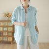 Camisa informal de algodón y lino de color liso para mujer, primavera y verano 2024, con protección solar, de algodón y lino, para principios de otoño