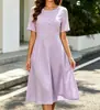 En stock 2026 nuevo vestido de trabajo elegante de cuello redondo, manga corta, abotonado, que ciñe la cintura, línea A, transfronterizo europeo y americano, comercio exterior