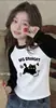 Camiseta de Manga Larga de Algodón Puro con Bloques de Color de Dibujos Animados para Niñas, Camiseta Básica Versátil Informal de Patchwork para Niños de Primavera y Otoño, Moderna