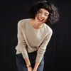 Suéter de Punto de Cachemira Liso Redondo de Alto Gama de Estilo Nuevo 2026 Listo para Usar para Mujer, Suéter de Punto de Cachemira de Cabra de Manga Larga Holgado