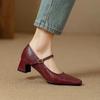 [En Stock] Zapatos Negros de Tacón Alto de Piel de Cabra Suave Estilo Retro Francés Tacón Grueso Correa Única Zapatos Mary Jane para Mujer