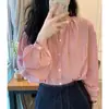 Camisa Rayada de Tencel Rosa Diseño Otoñal Sentido de Nicho Camisa de Alta Gama Francesa Top Pequeño para Mujer Moderno