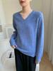 Nueva Camiseta de Punto de Cachemir para Mujer con Cuello en V para Otoño e Invierno, Top de Color Puro con Aspecto Holgado, Cálido y Adelgazante, Estilo Perezoso