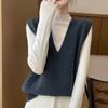 Chaleco Tejido de Lana Pura Perezoso para Mujer Otoño e Invierno Chaleco Suéter sin Mangas Nuevo Cuello en V Apilado Holgado Moda