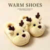 Pantufas de Algodão com Desenho de Veado Fofo Femininas de Inverno para Casa Interior Antiderrapantes Sola Grossa Quente Calcanhar Coberto Sapatos de Algodão Infantis