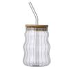 Taza de Vidrio de Borosilicato Alta para Restaurante, Taza de Café, Taza de Leche, Tapa de Bambú Engrosada Resistente al Calor, Personalizable con Logo