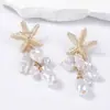 Pendientes de Aleación con Forma de Estrella de Mar y Borla de Perla de Imitación, Estilo Vacacional Marino de Ocio Transfronterizo, Pequeños para Mujer, Combinan con Todo