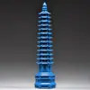 Adorno de Torre Wenchang de Nueve Pisos Tallado en Madera Maciza Azul, Torre Bagua, Simbolizando Progreso Constante, Adecuado para Escritorios de Estudiantes y Manualidades de Oficina