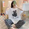 Comércio Exterior 2022 Primavera e Verão Novos Pijamas Estilo Coreano Soltos Casuais Manga Curta Calças Conjunto de Roupas de Casa Desenho Animado para Menina