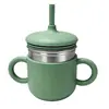 Taza de acero inoxidable con pajita de silicona para niños, taza multifuncional para beber directamente con pajita y doble asa, taza de aprendizaje de estilo creativo