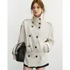 Casaco Trench Coat de Lã Misturada com Gola Alta de Botão Duplo, Temperamento Retrô Qiaomi, Outono, Cinto Estreitando a Cintura, Toque de Alto Padrão