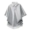 Atacado transfronteiriço nova camisa masculina de manga curta color block para jovens verão camisa falsa de duas peças gola de moletom casual masculina